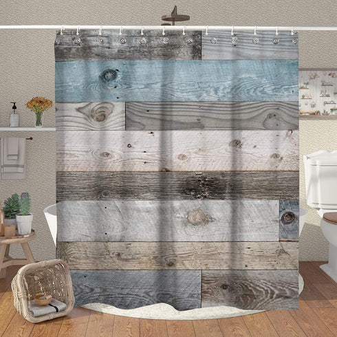 Rustic Shower Curtain,Blue Fabric Shower Curtain for Bathroom,Farmhouse Shower Curtain,Blue Grey Wood Barn Door Country Shower Curtain,Rustic Farmhouse Shower Curtains Bath Curtain for Bathroom