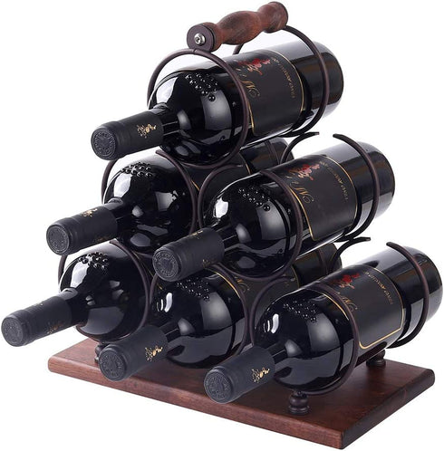 YCOCO 3 Tier Tabletop Wood Wine Holder for 6 Bottles,Freestanding Wine Storage for Kitchen Home Bar Storage and Kitchen Decor,Brown.