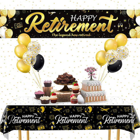 Retirement Party Decorations, 6 Pack Large Size Plastic Happy Retirement Tablecloth Decor for Women Men Retirement Parties