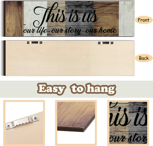 3 Pieces This is Us Sign Rustic Family Home Decor Wooden Sign Together Hanging Wall Decorations for Living Room Kitchen Bedroom Laundry Bathroom Office House Warming (Brown, Beige, Gray)