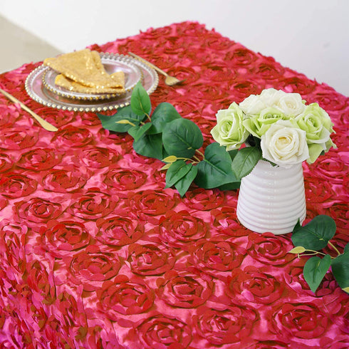 Red Rosette Tablecloth Satin Raised Rosettes 50 x102 Inches 3D Rose Floral Satin Rectangle Tablecloths for Wedding Banquet Party Baby Shower Sweet Cake
