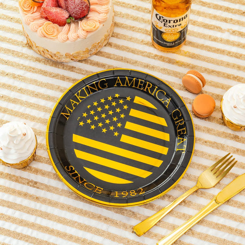 Crisky 40th Birthday Plates Black and Gold Dessert, Buffet, Cake, Lunch, Dinner Plates for 40th Birthday Decorations Party Supplies, Making Great Since 1982. 50 Count, 9" Plate