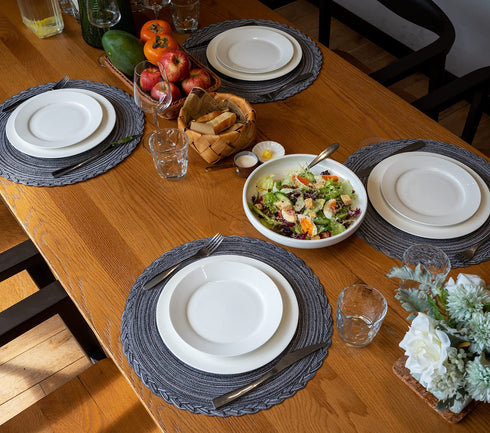 Smaafit Round Braided Placemats Set of 6 for Dining Tables 15 Inch Non-Slip Kitchen Table Mats (Grey B)