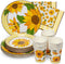Royal Magnolia Sunflower Party Supplies -Service for 24- Sunflower Paper Plates (7 and 9 Inch), Paper Napkins and Party Cups - Disposable Sunflower Theme Party Dinnerware Set for Sunflower Birthday