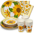 Royal Magnolia Sunflower Party Supplies -Service for 24- Sunflower Paper Plates (7 and 9 Inch), Paper Napkins and Party Cups - Disposable Sunflower Theme Party Dinnerware Set for Sunflower Birthday