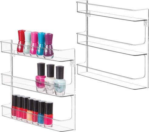 iDesign 41400M2 Clarity Nail Polish Storage Rack with 3 Bathroom, Vanity, Closet, Bedroom, Set of 2, Wall Mount Shelves 2 Count