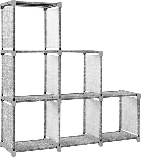 SONGMICS 6-Cube Storage Rack, Staircase Organizer, DIY Storage Shelf, Bookcase in Living Room, Childrens Room, Bedroom, for Toys and Daily Necessities, Heather Gray ULSN063G12