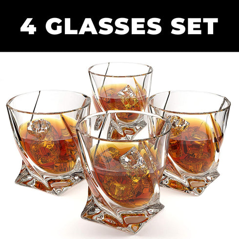 Whiskey Glass Set of 4 - Premium Crystal Clear Glasses - Tasting Tumblers for Drinking Large 10 oz - Elegant Whisky Gift Box Set Glassware for Scotch or Bourbon