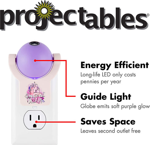 Projectables Disney Princess LED Night Light Plug-in, Dusk-to-Dawn, Ariel, Belle, and Jasmine on Ceiling, Floor, or Wall, Ideal for Girls Room, Nursery, Playroom, Bathroom, Bedroom, 13230, 1-Image