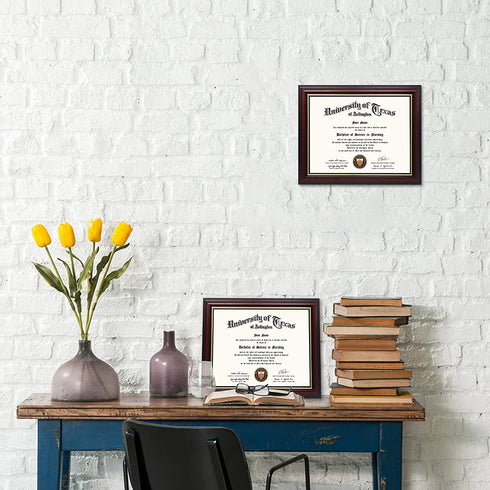 GraduationMall 8.5x11 Certificate Diploma Frame,Solid Wood & UV Protection Acrylic,Cherry Finish with Gold Trim