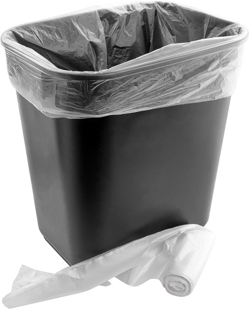 Space-Saving Trash Can and 100x 4 Gal. Leak-Proof Liners Set. Small Black Plastic Wastebasket and Clear Bags Great for Bathroom, Kitchen or Home Office. Garbage Bin Fits Under Most Desks and Cabinets