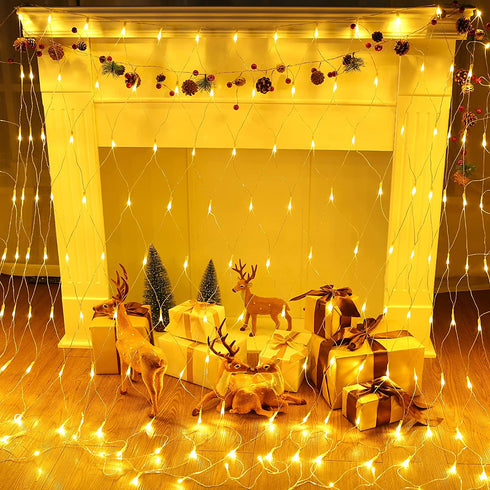 LED Net Lights Outdoor, 12ft x 5ft 360 LED Indoor Fairy Mesh Lights, 8 Modes Clear Wire Connectable Bush Netting Lights for Trees, Bushes, Wedding, Garden, Mall Hotel Decorations (Warm White)