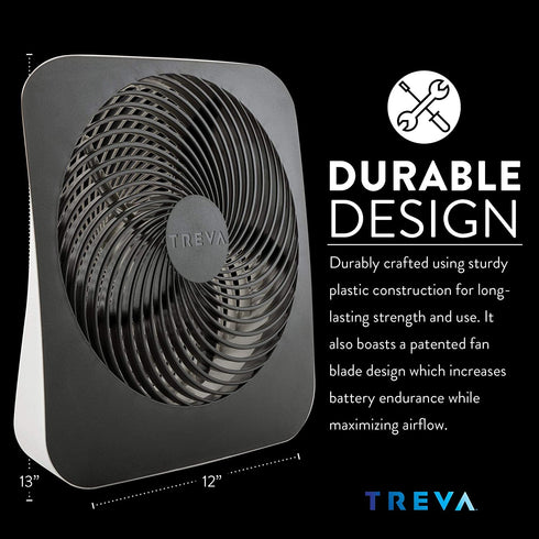 Treva 10-Inch Portable Desktop Battery Fan, Powered by Battery and/or AC Adapter - Air Circulating with 2 Cooling Speeds