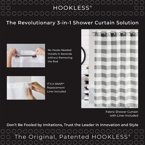 Hookless Cabana Stripe Shower Curtain with Peva Liner, 71 in x 74 in, Navy