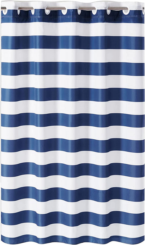 Hookless Cabana Stripe Shower Curtain with Peva Liner, 71 in x 74 in, Navy