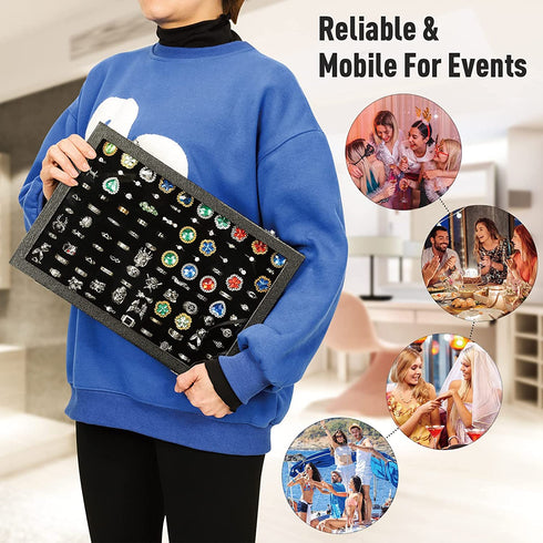 Pangkeep 100 Slots Ring Display Case,Ring Organizer Box,Jewelry Tray Storage Organizer Case with Glass Lid(Black Velvet).