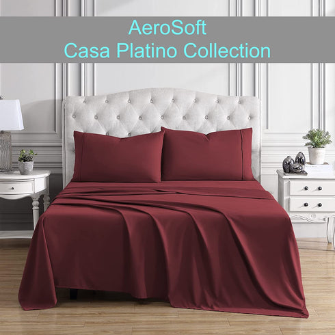 Twin Bed Sheets Set - 3 Piece Bedding - Brushed Microfiber - Shrinkage and Fade Resistant - Easy Care (Twin, Burgundy)
