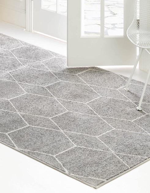 Unique Loom Trellis Frieze Collection Area Rug-Modern Morroccan Inspired Geometric Lattice Design, 2 x 3 ft, Light Gray/Ivory