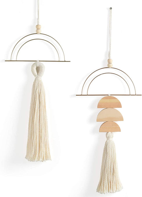Macrame Wall Hanging Boho Wall Decor Gold Metal Wall Art Boho Tassel Home Wall Pediments 2 Pcs