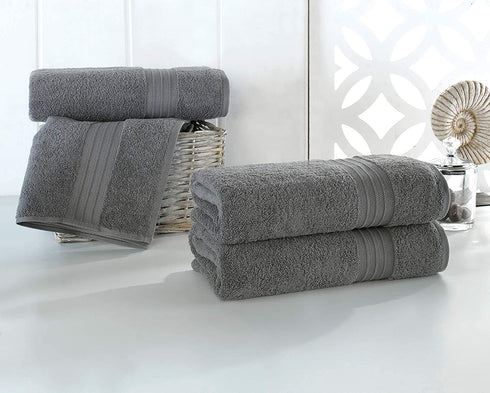 Qute Home 4-Piece Washcloths, Bosporus Collection 100% Turkish Cotton Premium Quality Towels for Bathroom, Quick Dry Soft and Absorbent Turkish Towel, Set Includes 4 Wash Cloths (Grey)