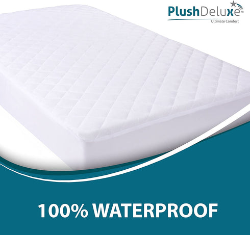 Mini Crib Mattress Protector 100% Waterproof, Without Noiseless Bamboo Quilted Ultra Soft White Terry Fitted Sheet Style (Mini Crib)