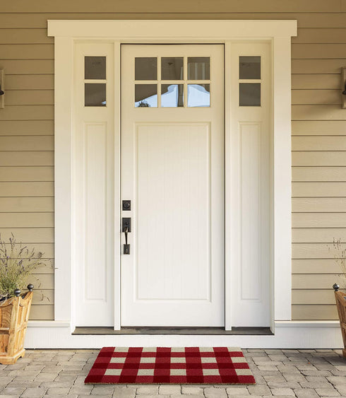 DII Buffalo Check Coir Doormat Stylish Farmhouse D©cor, Pet Friendly , 18x30, Red & White