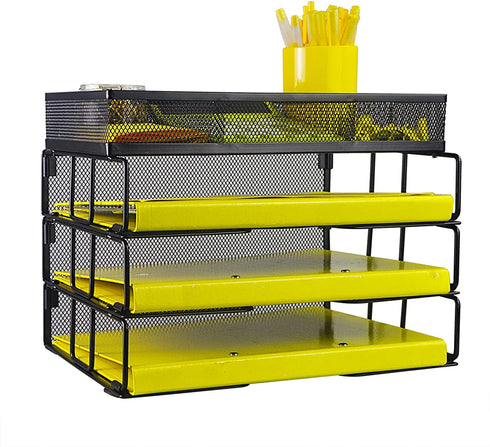 Meshist Paper Letter Tray Organizer, 3 Tier Stackable Desk File Organizer with 3 Shelves and a Sorter, Perfect for Home Office, A Good Gift for Women, Black