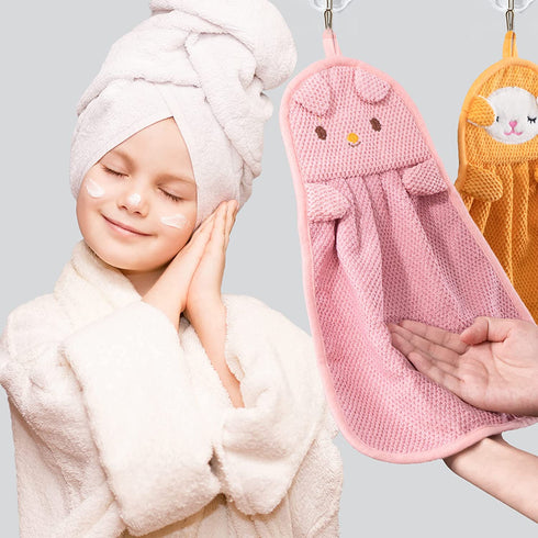 BATTILO HOME 6 Pack Cute Animal Bathroom Hand Bath Towel Kitchen Towels Toddler Hand Towels with Hanging Loop, Microfiber Absorbent Quick Dry Utility Towel for Home