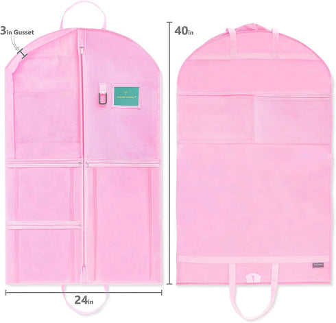 Waterproof Hanging Garment Bag 40 inch Clothes Bag with Gusset, 5 Pockets & Side Zip for Dance Costumes, Sports, Skating, Theatre, Beauty Pageants & More by Kendall Country, Cotton Candy Pink