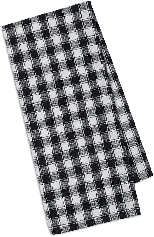 DII French Check Kitchen Collection Decorative Oversized Cotton Dishtowels, 18x28, Black/White, 4 Piece