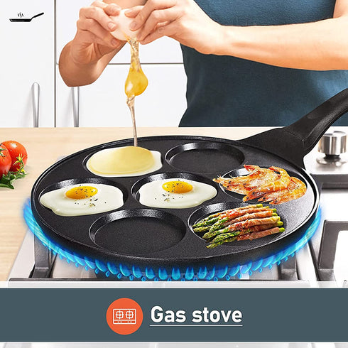 7-Mold Pancake Pan Nonstick Breakfast Griddle, Gas Compatible,9.7 inch Black
