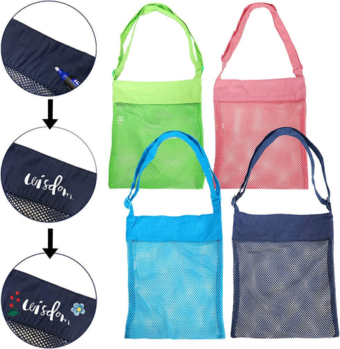 Rimobul Sand Away Beach Treasures Seashell Pocket Mesh Bags - Set of 4(Large)