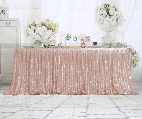 PartyDelight 6ft Rose Gold Sequin Table Skirt for Round/Rectangle/Square Table for Birthday Party Wedding Christmas.