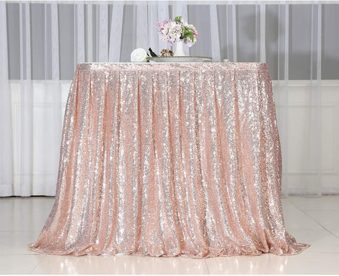 PartyDelight 6ft Rose Gold Sequin Table Skirt for Round/Rectangle/Square Table for Birthday Party Wedding Christmas.