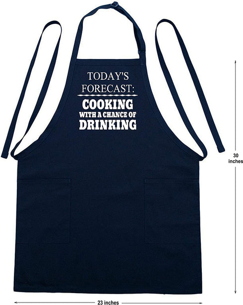 Men's BBQ Aprons Cooking with A Chance of Drinking, Fully Adjustable, Two Pockets, Extra Long Ties