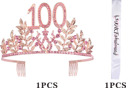 100th Birthday Gifts for Women, 100th Birthday Tiara and Sash, 100 Fabulous Sash and Crystal Tiara, 100th Birthday Decorations for Women, 100th Birthday Party Supplies, Happy 100th Birthday