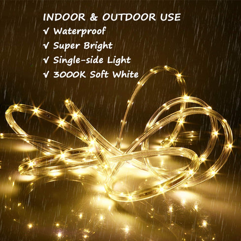 Areful LED Rope Lights, 16.4ft Waterproof Strip Light, 3000K Soft White, Flexible Indoor Outdoor Decorative Lighting for Home Christmas Holiday Garden Patio Party