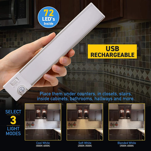 Sensor Brite Slim Beam+ Magnetic Under Cabinet Light, Motion Sensor LED Light, Closet/Wardrobe Light, USB Rechargeable, Ultra-Thin Countertop, Kitchen Light