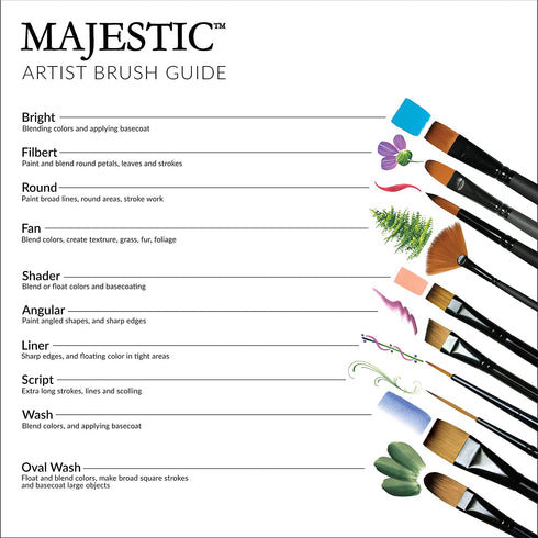 Majestic Royal and Langnickel Short Handle Paint Brush Set, Angular, 7-Piece