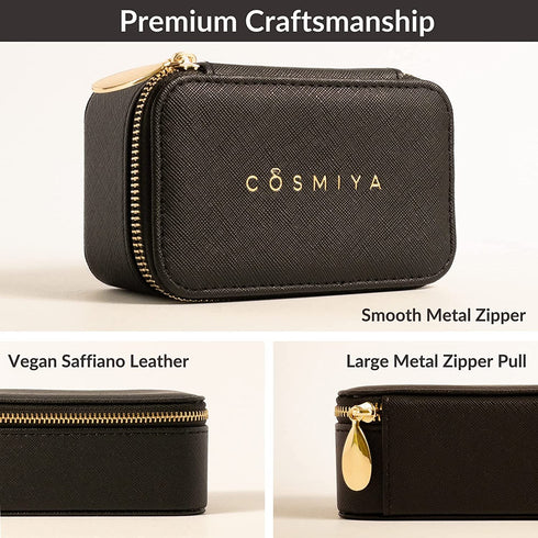 Travel Jewelry Case | Small Jewelry Travel Organizer | Cute Travel Jewelry Box | Travel Ring Case with Storage for Earrings, Necklaces, Watch - Practical Travel Gift by COSMIYA - Black