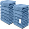 White Classic Luxury Cotton Washcloths - Large Hotel Spa Bathroom Face Towel | 12 Pack | Light Blue