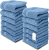 White Classic Luxury Cotton Washcloths - Large Hotel Spa Bathroom Face Towel | 12 Pack | Light Blue
