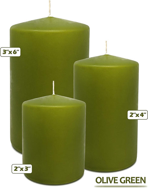 Hyoola Olive Green Pillar Candles 2x4 Inch - 4 Pack Unscented Pillar Candles Bulk - European Made