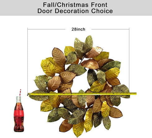 Large Fall Wreath Winter Wreaths with Golden Orange Metallic Magnolia Leaves Wreath Artificial Christmas Wreaths
