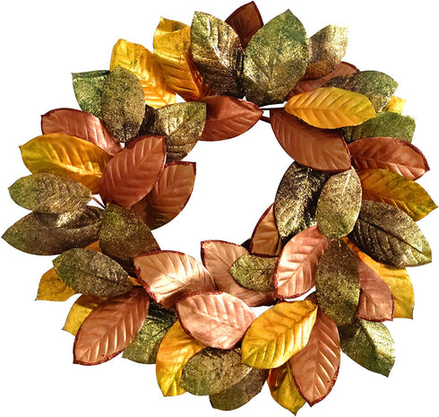 Large Fall Wreath Winter Wreaths with Golden Orange Metallic Magnolia Leaves Wreath Artificial Christmas Wreaths