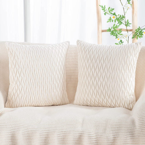MADIZZ Set of 2 Super Soft Velvet Decorative Throw Pillow Covers 20x20 inch White Square with Texture Luxury Style Cushion Case Pillow Shell for Sofa Bedroom