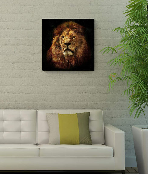 Mooflapha Lion Wall Decor Art for Living Room Bedroom Square Canvas Black and Brown Animal Portrait Bathroom Decoration 16 x 16 Inch 1 Panel