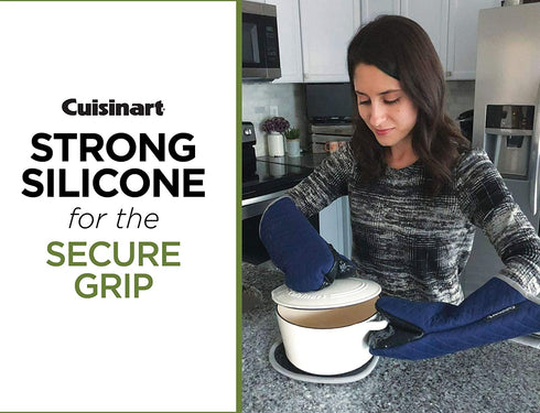 Cuisinart Silicone Oven Mitts, 2pk - Heat Resistant Quilted Oven Gloves to Safely Handle Hot Cookware - Soft Insulated Deep Pockets, Non-Slip Grip and Convenient Hanging Loop - Navy Aura