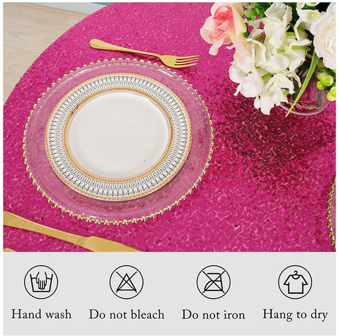 AMZLOKAE Sequin Tablecloth Round 72 Inch Hot Pink Glitter Table Cloths for Parties Dessert Tablecloth Round Sparkle Dining Table Cover Wedding Tablecloth