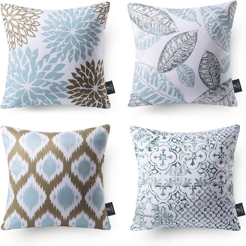 Phantoscope Set of 4 New Living Series Decorative Blue and Coffee Throw Pillow Case Cushion Cover 18 x 18 inches 45 x 45 cm